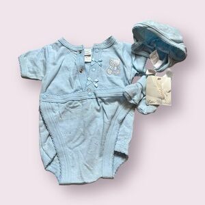 Vintage Little Wonders Light Blue Baby Outfit Set With Hat And Socks NWT